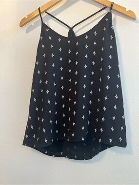 LOFT Black Cami Tank with White Geometric Print